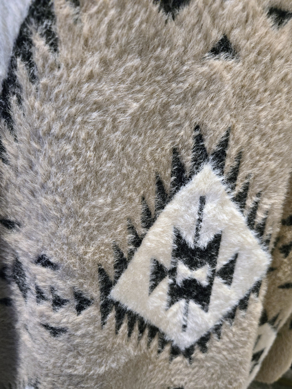 Beige Aztec-Pattern Open-Front Cardigan Sweater - Picture 11 of 15